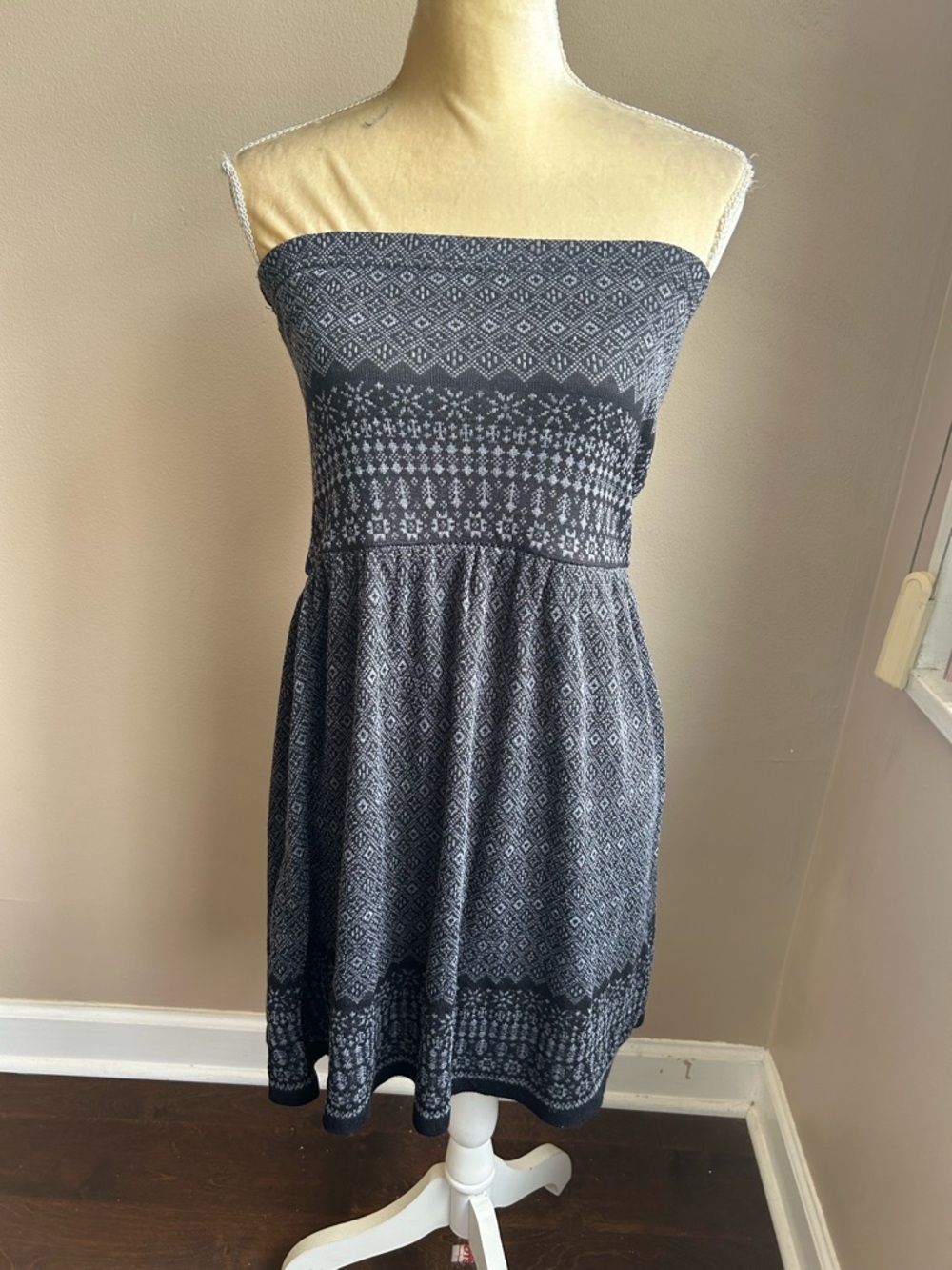 Confess Women’s Strapless Sweater Dress Printed New Sz L Charcoal Gray 4125